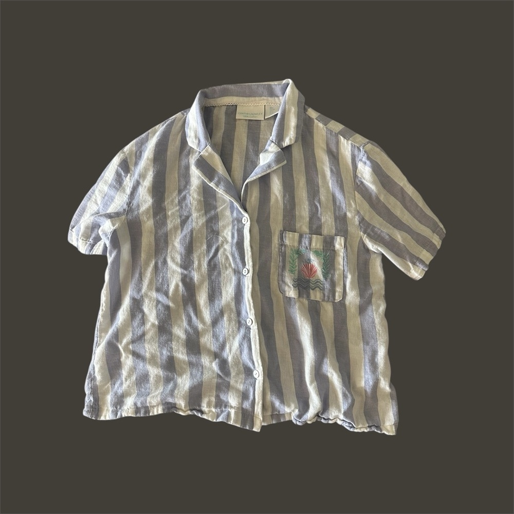 Cynthia Rowley Blue and White Striped Cotton Shirt